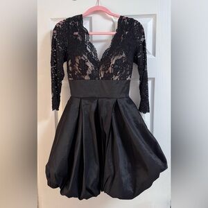 Black lace and full taffeta bubble hem dress